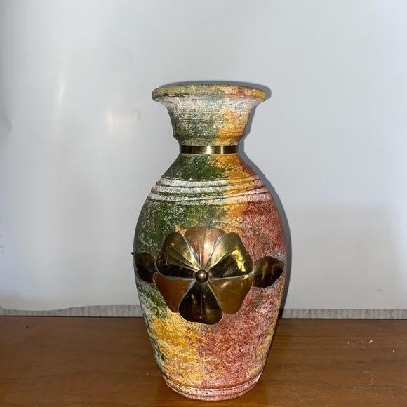 Multicolor Decorative Vase with Brass Accent - Picture 2 of 8
